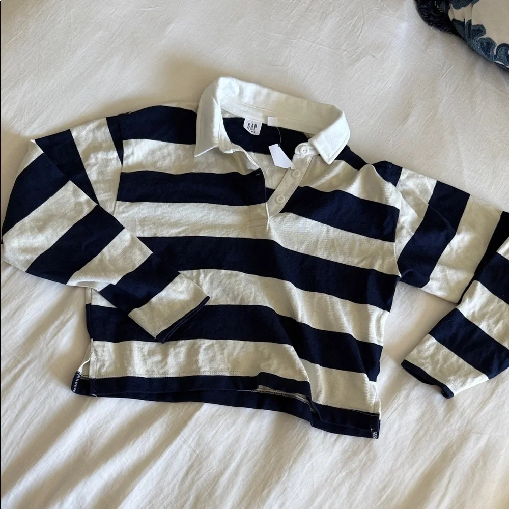 GAP Kids Navy and Cream Striped Polo long sleeve